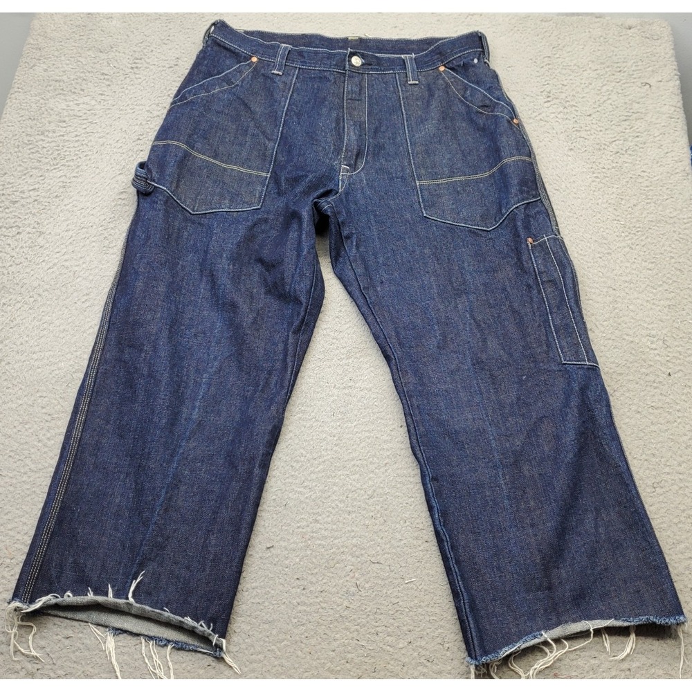Def Jam University Hip Hop Built Y2K Baggy Jeans Men 36/34 Blue Denim Frayed Hem